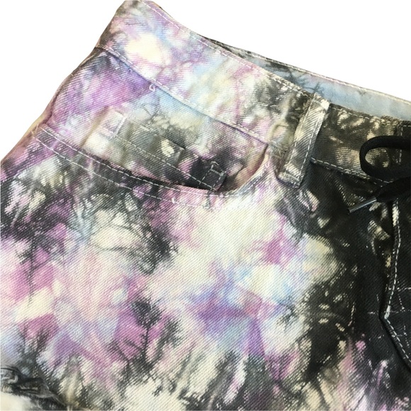 Element Denim Tie Dyed Cut Off Criss Cross Tie Purple Black Shorty Shorts 28 - Picture 3 of 9